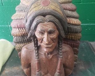 Carved and painted Indian Bust.
