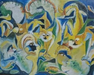 MIGUEL Angel Toledo 48 x 72 Mexican Modernist painting.