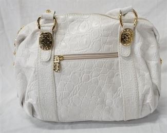 1011 MARINO ORLANDI ITALY WHITE CROCODILE STYLE BAG, NO VISIBLE WEAR, 14 IN X 10 IN X 5 1/4 IN