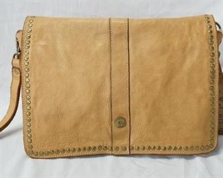 1020 COSTANZA ROTA ITALY TAN LEATHER MESSENGER BAG, NEW WITH TAGS, 12 1/2 IN X 9 3/4 IN X 3 IN