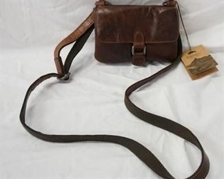 1024 JACK GEORGES VOYGER BROWN LEATHER BAG, NEW WITH TAGS, 7 IN X 5 IN