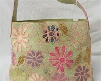 1032 GIANFRANCO LISTI ITALY GREEN DECOPAGE FLORAL BAGNO WEAR, 14 IN X 10 1/2 IN X 3 3/4 IN