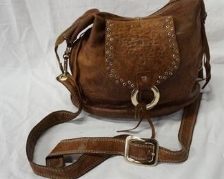 1037 NARDELLI ITALY BROWN LEATHER BAG, HAS WEAR TO THE LEATHER AND SEAMS, 13 IN X 12 IN