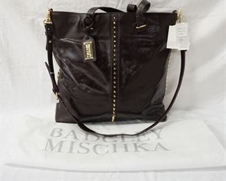 1045 BADGLEY MISCHKA KATRINA LARGE LEATHER TOTE, NEW WITH TAGS AND CLOTH STORAGE BAG, 16 IN X 15 IN X 3 IN