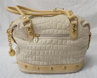 1061 MARINO ORLANDI ITALY BEIGE QUILTED LEATHER BAG, NEW WITH TAGS, 16 IN X 10 IN X 7 1/2 IN