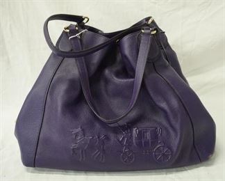 1063 COACH PURPLE LEATHER LOGO SATCHEL, NO VISIBLE WEAR, 15 IN X 12 IN X 5 IN