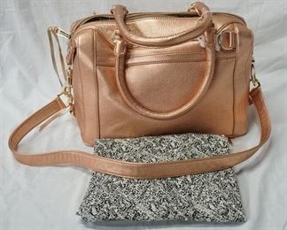 1070 REBECCA MINKOFF ROSE GOLD SATCHEL, NEW WITH TAGS AND CLOTH STORAGE BAG, 13 IN X 9 IN X 7 IN