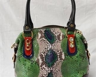 1082 MARINO ORLANDI ITALY MULTI COLORED ALAGATOR BAG, NEW WITH TAGS, 12 IN X 10 IN X 5 1/2 IN