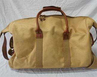 1085 WATHNE LARGE CANVAS AND LEATHER OVERNIGHT BAG, MINOR STAINGING INSIDE AND SOME MINOR MARKS ON EXTERIOR, 19 1/2 IN X 15 IN X 11 1/2 IN