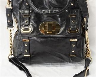 1088 BADGLEY MISCHKA BLACK LEATHER TOTE, NO VISIBLE WEAR, 13 IN X 13 IN