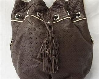 1093 FRANCESCO BIASIA BROWN LEATHER BUCKET BAG, NO VISIBLE WEAR, 15 IN X 13 IN X 6 IN