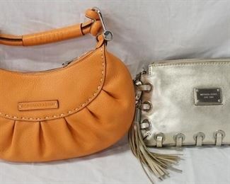 1104 BCBG MAXAZRIA ORANGE LEATHER BAG AND MICHAEL KORS GOLD LEATHER BAG, NO VISIBLE WEAR