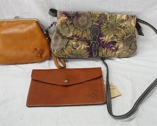 1109 3 PATRICIA NASH BAGS, 2 NEW WITH TAGS, FLORAL BAG HAS NO VISIBLE WEAR