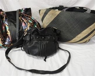 1112 LOT STRAW TOTE, METALLIC TOTE AND LEATHER BUCKET BAG, WEAR TO ALL