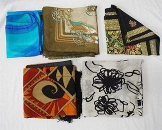 1118 LOT OF 5 LADIES SCARVES INCLUDING SMITHSONIAN INSTITUTE 1994, IMPORTED BY PEACOCK SILK AND OTHERS