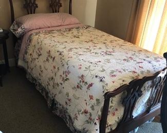 Pair of Twin Mahogany beds and Bedding