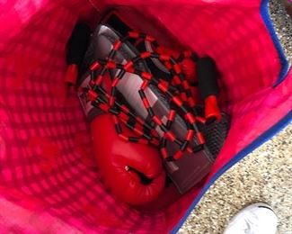 Boxing gloves and workout weights