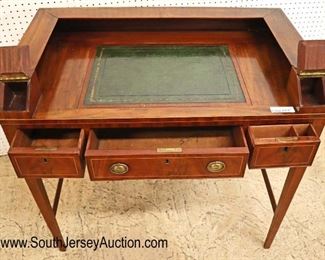 Lot: 519 - ANTIQUE mahogany inlaid leather top writing desk
ANTIQUE mahogany inlaid leather top writing desk with 3 drawers and hidden compartments