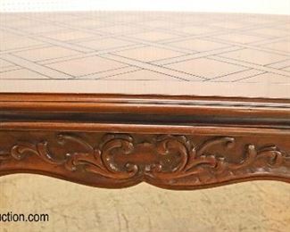 Lot: 527 - BEAUTIFUL country French carved parquet top dining
BEAUTIFUL country French carved parquet top dining room table with refectory leaves in the mahogany and oak