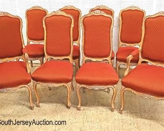 Lot: 526 - FANTASTIC set of 8 SOLID mahogany distressed
FANTASTIC set of 8 SOLID mahogany distressed antique finish country French carved dining room chairs with clean upholstery - 6 side chairs 2 arm chairs