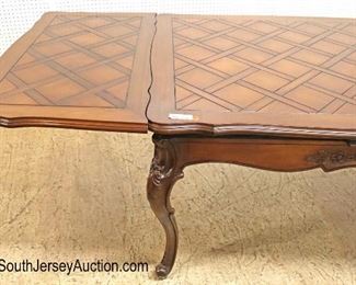 Lot: 527 - BEAUTIFUL country French carved parquet top dining
BEAUTIFUL country French carved parquet top dining room table with refectory leaves in the mahogany and oak