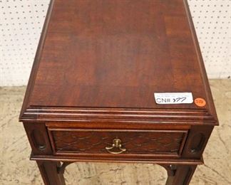 Lot 538
Century Furniture burl walnut and banded 1 drawer Chippendale style lamp table