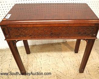 Lot 538
Century Furniture burl walnut and banded 1 drawer Chippendale style lamp table