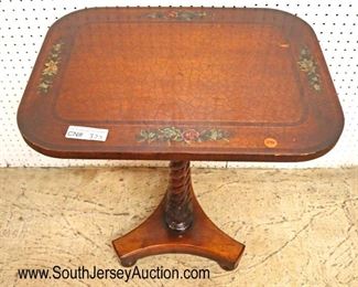 Lot 540: Paint decorated carved column SOLID mahogany lamp table