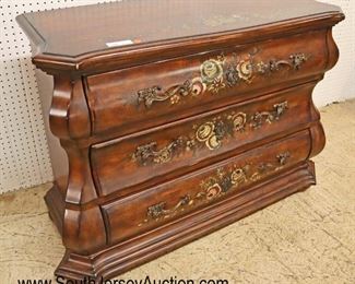 Lot 546
Ethan Allen Furniture paint decorated scalloped 3 drawer decorator chest