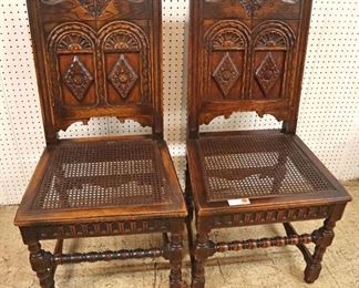 Lot 548
PAIR of ANTIQUE Carved oak cane bottom tavern chairs in the original finish