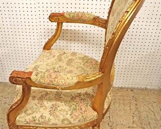 Lot 555
Set of 6 French gilded and carved Italian back dining room chairs with petti point upholstery 4 side chairs 2 arm chairs - NICE