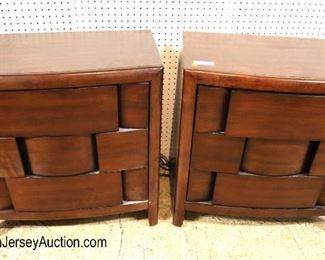 Lot 559
PAIR of contemporary mahogany 3 drawer bedside stands with power cords