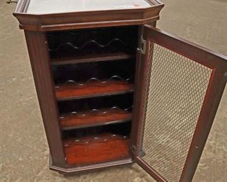 Lot 568
Contemporary marble top serving tray wine cabinet with wire mesh doors