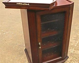 Lot 568
Contemporary marble top serving tray wine cabinet with wire mesh doors