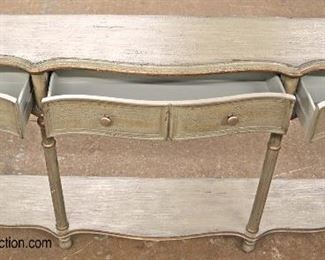 Lot 569
Paint decorated distressed 3 drawer console - Nice Size