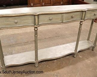 Lot 569
Paint decorated distressed 3 drawer console - Nice Size