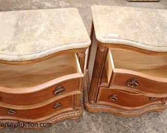 Lot 578
PAIR of QUALITY Bernhardt Furniture marble top 3 drawer bedside night stands in the country maple finish