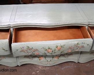 Lot 581
Dixie Powder Marker Rucker Industries paint decorated with flowers 9 drawer country French style low chest