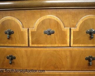 Lot 582
Thomasville Furniture queen anne mahogany banded high boy - missing 1 tear drop pull
