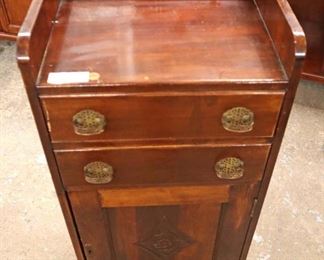 Lot 585
ANTIQUE 2 drawer 1 door silver chest in the mahogany with carved gallery