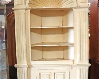 Lot 590
ANTIQUE 2 piece shell carved in the distressed paint corner cabinet