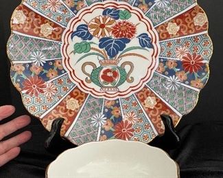 2 Pc Imari arita Fine Porcelain 12" Fluted Platter & Matching Bowl Orig Tags
