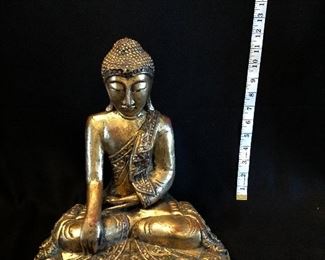Carved Wood Buddha 13" H