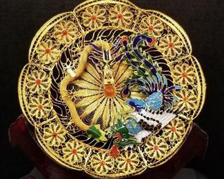 9" Metal Dragon and Phoenix Display on Stand