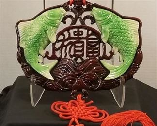Chinese Wall Hanging - Double Carp Lucky Knots 11" W