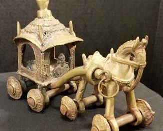 Antique Metal Horse & Carriage Temple Toy