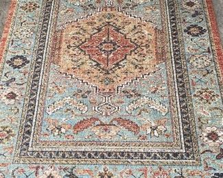Persian Style Throw Rug Wool Truquoise & Coral 5' x 7'