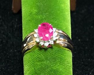 14k Gold 1ct Natural Ruby and 12 Diamonds