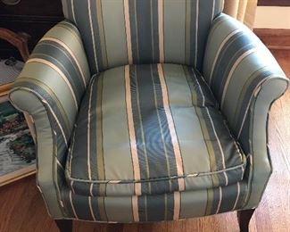 Antique armchair with striped upholstery 29"w x 29.5"h x 23"d $190