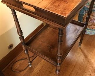 Antique table with wood tray detail - tray is not removable.  15"d x 20.5"w x 28.5"h. $210